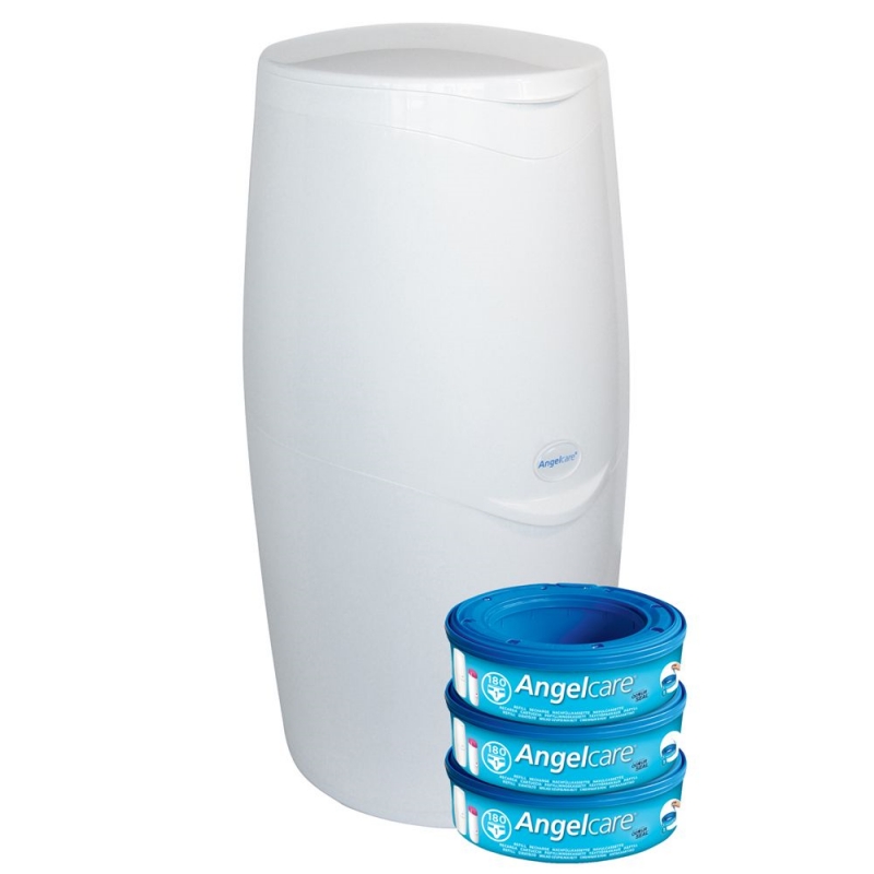 Angelcare Nappy Disposal System With 3 Pack Refill Cassettes-Whi