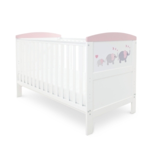 Babyhoot Coleby Style Cot Bed & Sprung Mattress - Elephant Pink