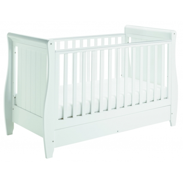 Babymore Stella Sleigh DROPSIDE Convertible Cot Bed-White