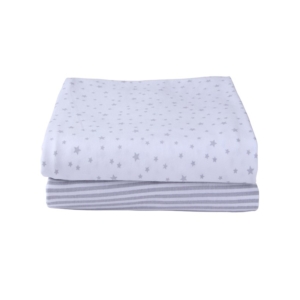 Clair De Lune 2 Pack Cotton Fitted Pram/Crib Sheets-Grey