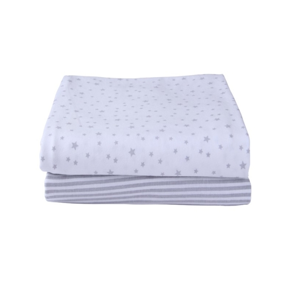Clair De Lune 2 Pack Cotton Fitted Pram/Crib Sheets-Grey