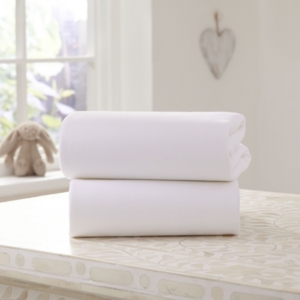 Clair De Lune 2 Pack Cotton Fitted Pram/Crib Sheets- White