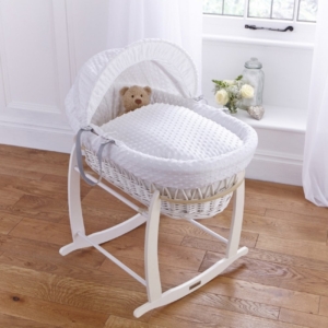 Clair De Lune Dimple White Wicker Moses Basket-White