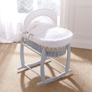 Clair De Lune Marshmallow Grey Wicker Moses Basket-White