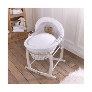 Clair De Lune Waffle White Wicker Moses Basket-White
