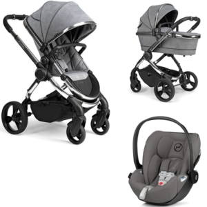 iCandy Peach Chrome 3in1 Cybex Travel System-Light Grey Check