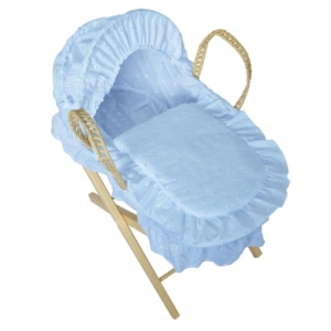 Kiddies Kingdom Dolls Broderie Anglais Moses Basket-Blue