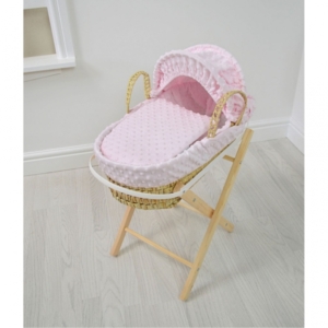 Kiddies Kingdom Dolls Moses Basket-Dimple Pink With Folding Stan