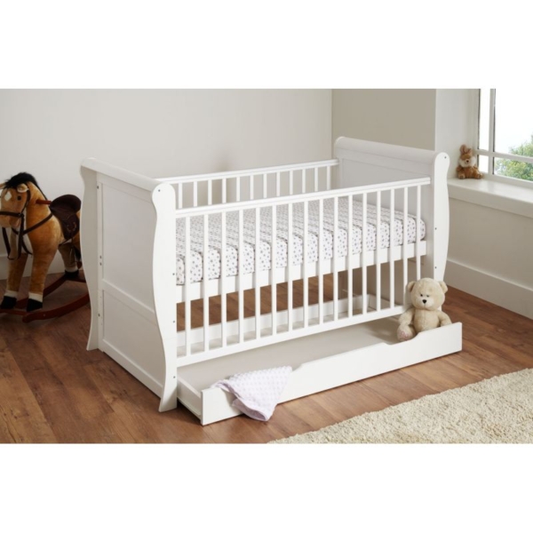 Kiddies Kingdom Sleigh Cot Bed/Toddler Bed (140 x 70cm) With Und