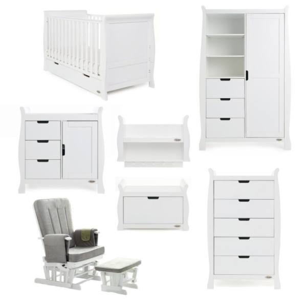 Obaby Stamford Classic Sleigh 7 Piece Furniture Roomset-White