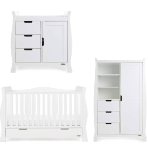 Obaby Stamford Luxe Sleigh 3 Piece Funiture Room Set-White