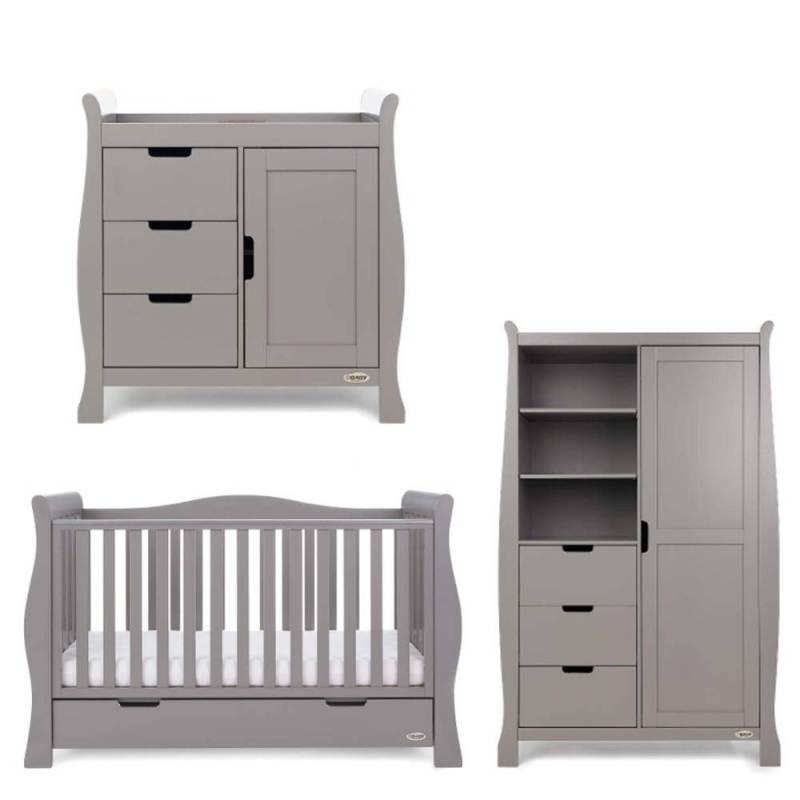 Obaby Stamford Luxe Sleigh 3 Piece Furniture Room Set-Taupe Grey
