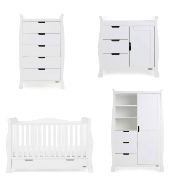 Obaby Stamford Luxe Sleigh 5 Piece Funiture Room Set-White
