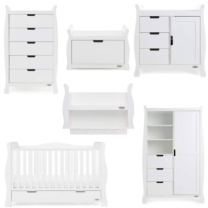 Obaby Stamford Luxe Sleigh 7 Piece Funiture Room Set-White