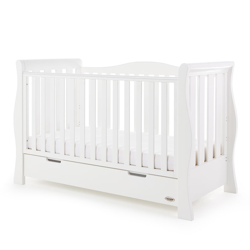 Obaby Stamford Luxe Sleigh Cot Bed Including Underbed Drawer-Whi