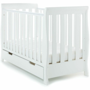 Obaby Stamford Mini Sleigh Cot Bed Including Underbed Drawer-Whi