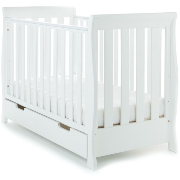 Obaby Stamford Mini Sleigh Cot Bed Including Underbed Drawer-Whi