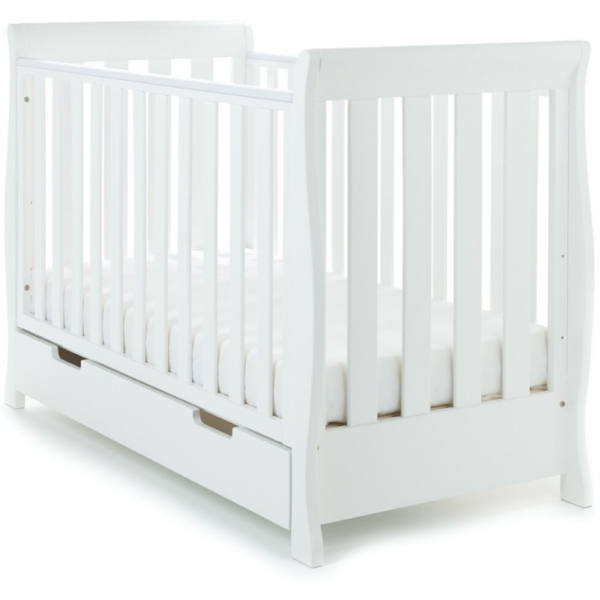 Obaby Stamford Mini Sleigh Cot Bed Including Underbed Drawer-Whi