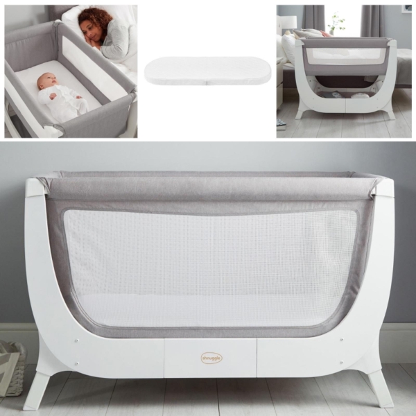 Shnuggle Air 2in1 Bedside Crib / Cot With Air Cot Mattress-Dove