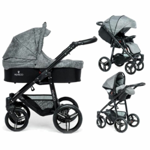 Venicci Soft Black Chassis 3in1 Travel System-Denim Grey