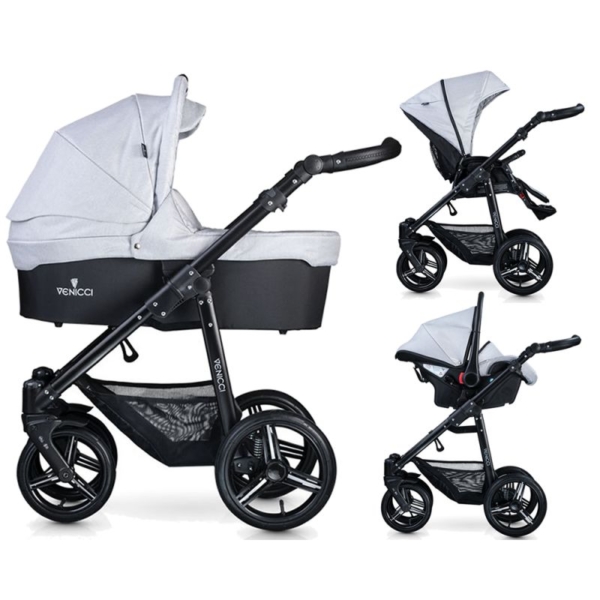 Venicci Soft Black Chassis 3in1 Travel System-Light Grey