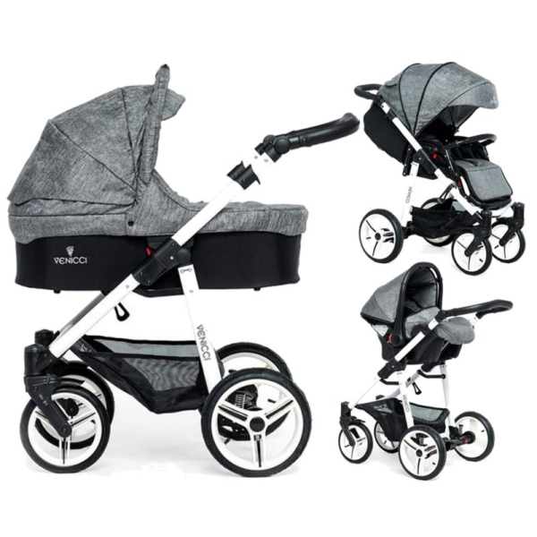 Venicci Soft White Chassis 3in1 Travel System-Denim Grey