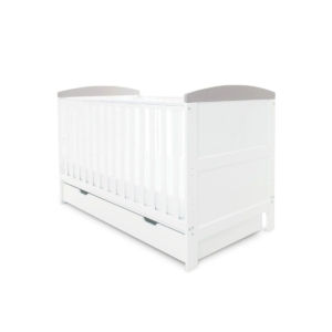 Babyhoot Coleby Cot Bed & Under Drawer-White with Grey Trim