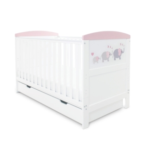 Babyhoot Coleby Style Cot Bed & Under Drawer- Elephant Pink