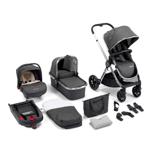 Babymore MeMore 13pc Bundle Travel System–Chrome Slate