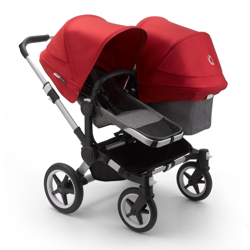 Bugaboo Donkey 3 Duo Pushchair-Aluminium/Grey Melange-Red