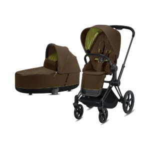 Cybex Priam Black Pushchair with Lux Carry Cot-Khaki Green/Black