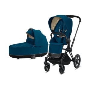 Cybex Priam Black Pushchair with Lux Carry Cot-Mountain Blue/Bla