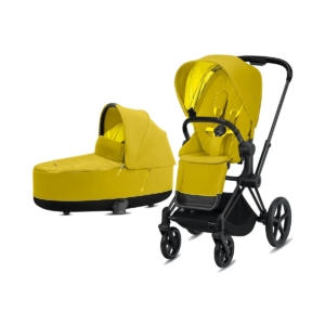 Cybex Priam Black Pushchair with Lux Carry Cot-Mustard Yellow/Bl