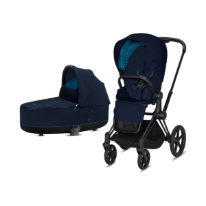 Cybex Priam Black Pushchair with Lux Carry Cot-Nautical Blue/Bla