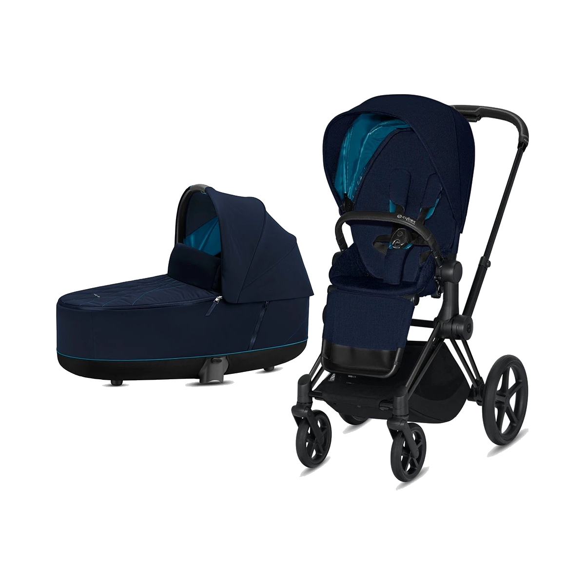 Cybex Priam Black Pushchair with Lux Carry CotNautical Blue/Bla