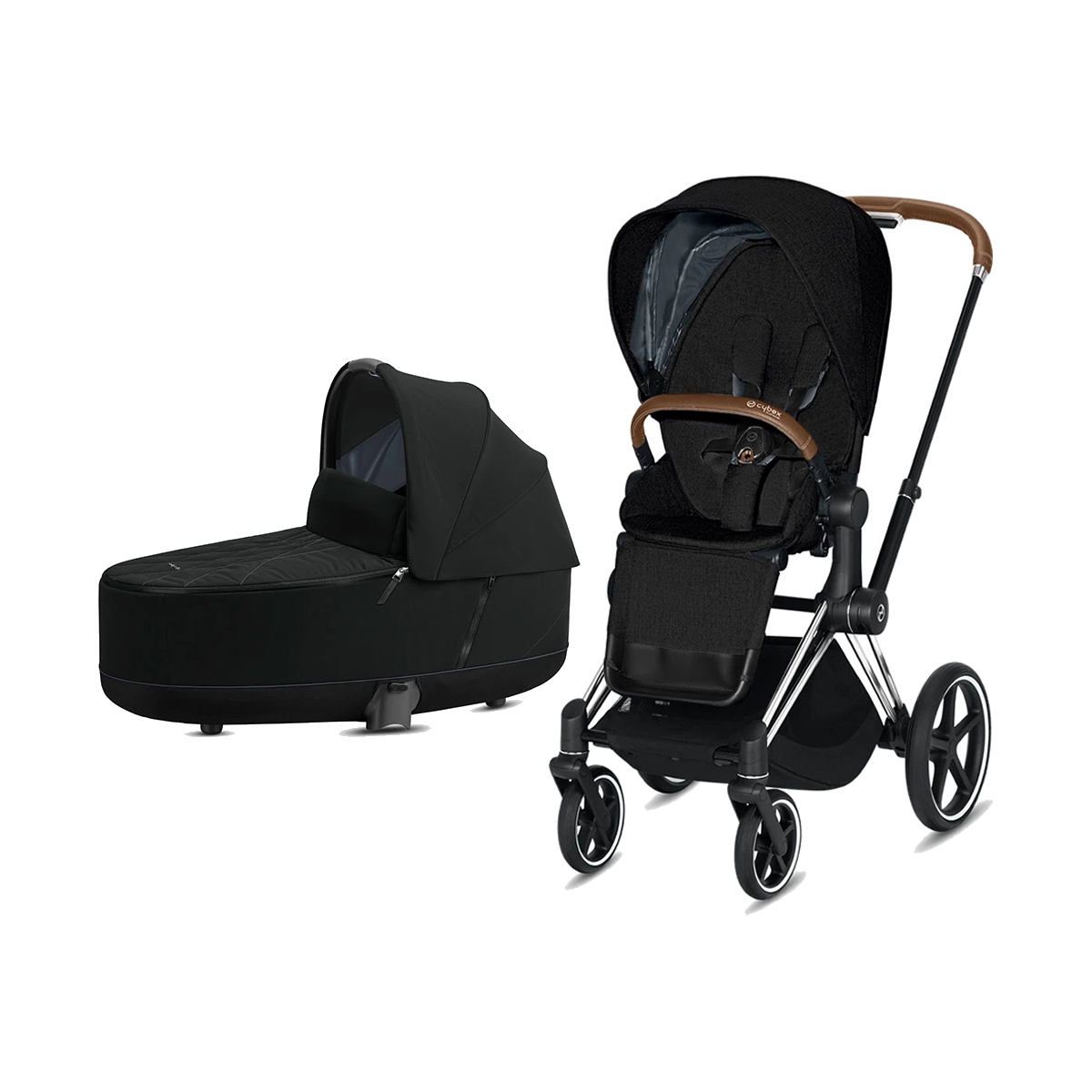 Cybex Priam Chrome Pushchair with Lux Carry Cot-Deep Black/Brown