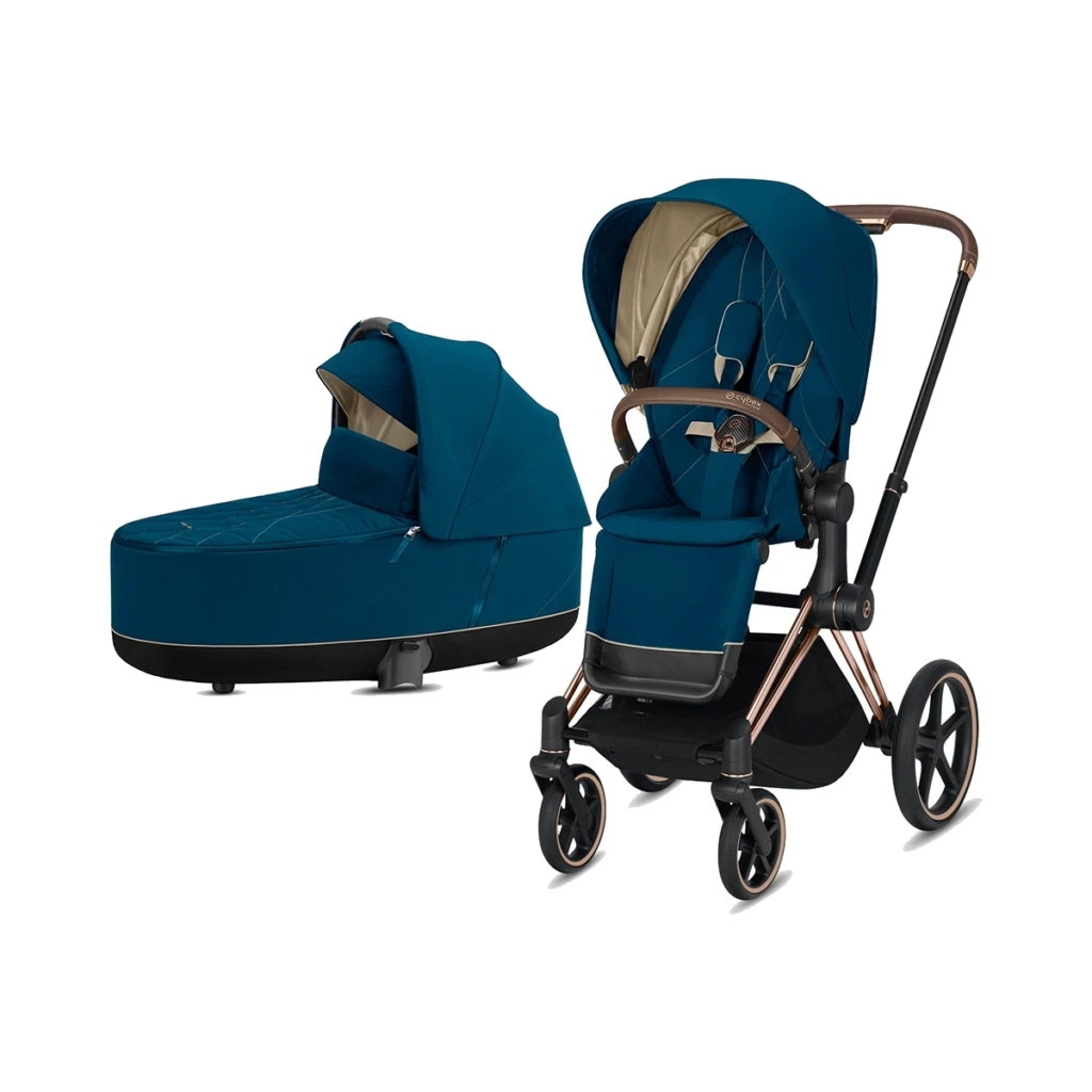 Cybex Priam Rose Gold Pushchair with Lux Carry CotMountain Blue