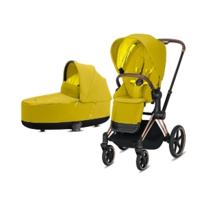 Cybex Priam Rose Gold Pushchair with Lux Carry Cot-Mustard Yello