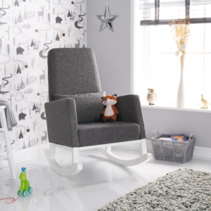 Obaby High Back Rocking Chair-White with Grey Cushion (NEW)