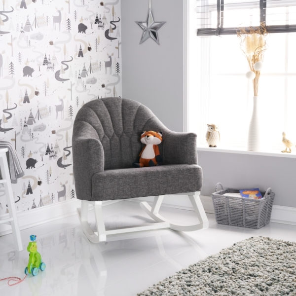 Obaby Round Back Rocking Chair-White with Grey Cushion (NEW)