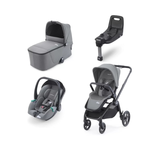 Recaro Celona Stroller 4 Piece Bundle-Black/Silent Grey With ISO