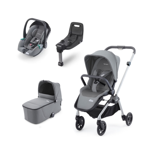 Recaro Celona Stroller 4 Piece Bundle-Grey/Grey With ISOFIX Base