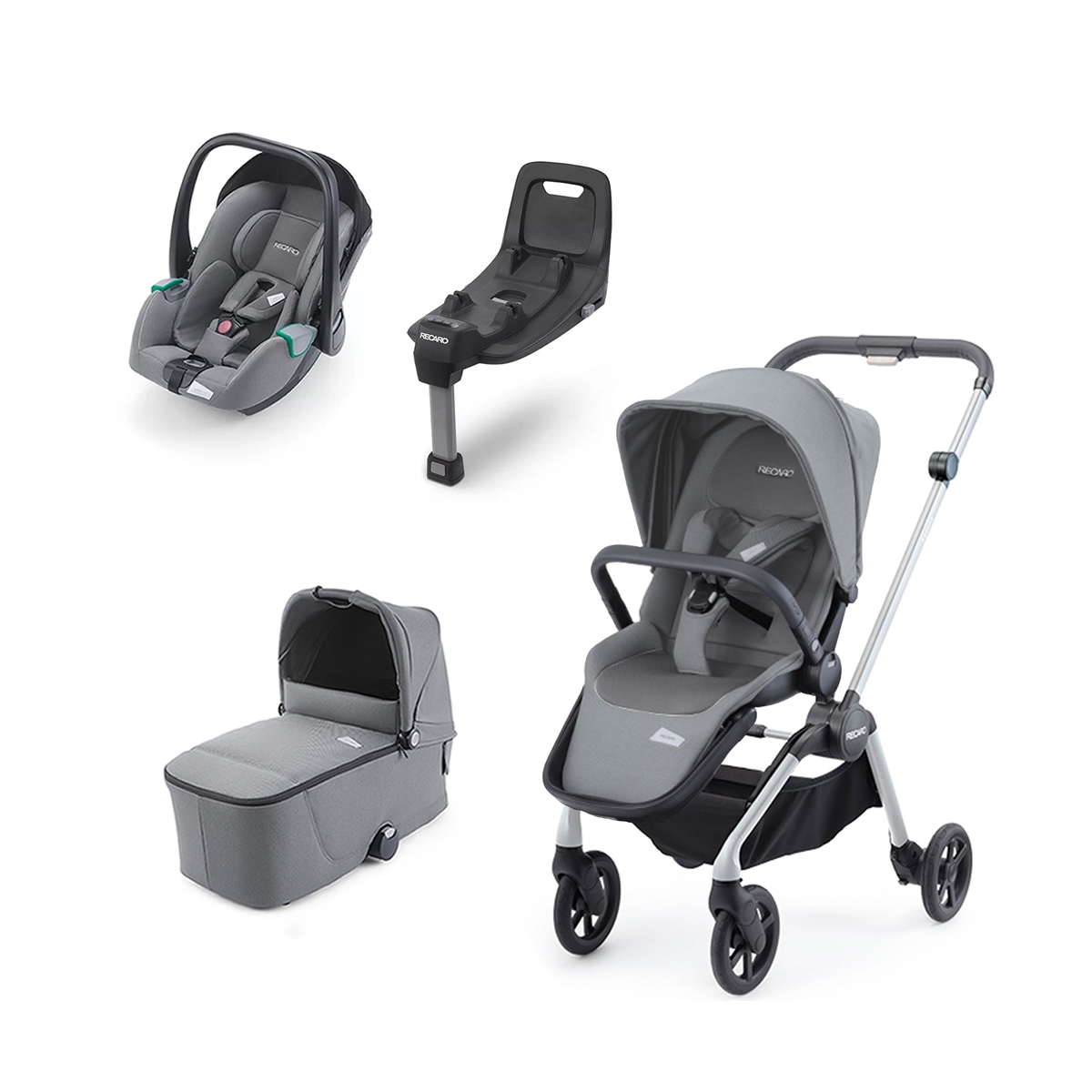 Recaro Sadena Aluminium Grey Frame 3in1 Travel System-Silent Gre