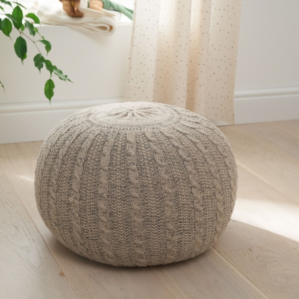 Tutti Bambini Knitted Pouffe Footstool-Stone/Natural