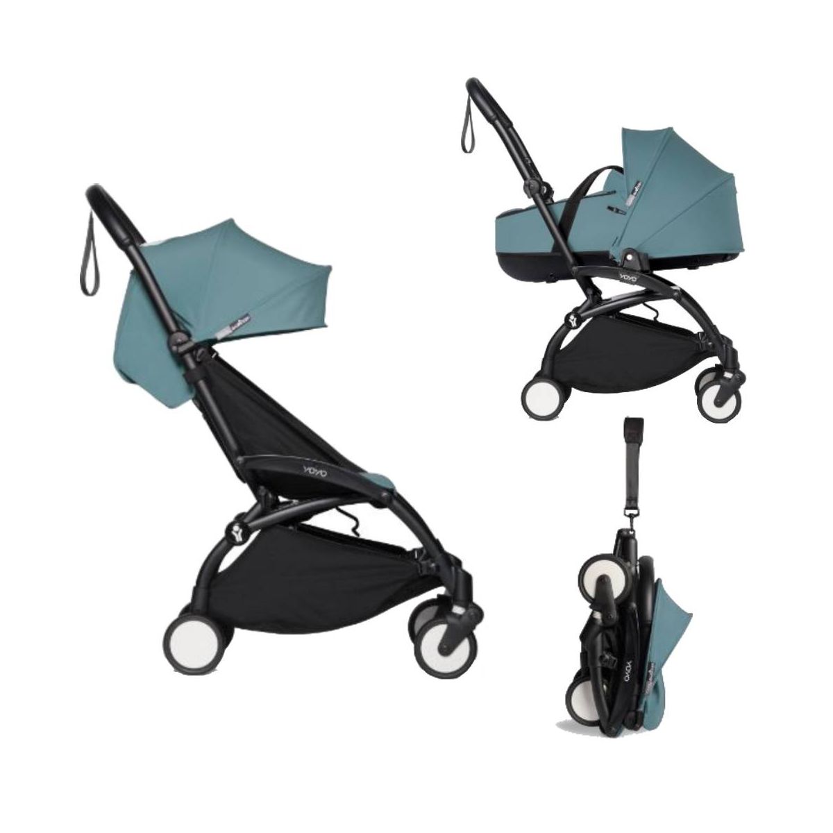 BABYZEN YOYO² Black Frame with Bassinet Complete - Aqua