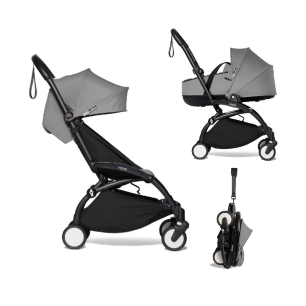 BABYZEN YOYO² Black Frame with Bassinet Complete - Grey