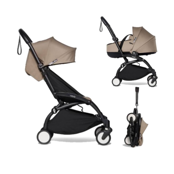 BABYZEN YOYO² Black Frame with Bassinet Complete - Taupe