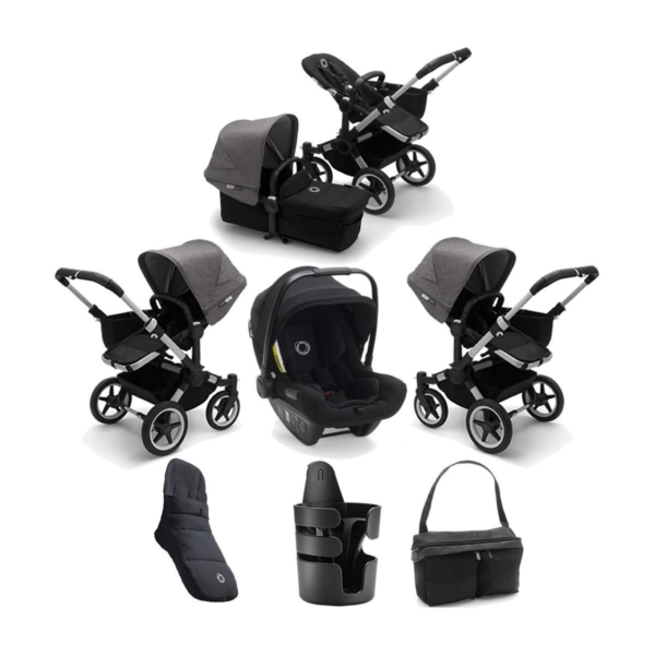 Bugaboo Donkey 3 Mono 7 Piece Bundle-Black/Aluminium-Grey Melang