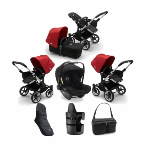 Bugaboo Donkey 3 Mono 7 Piece Bundle-Black/Aluminium-Red