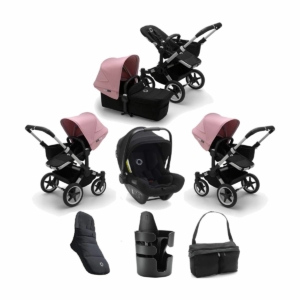 Bugaboo Donkey 3 Mono 7 Piece Bundle-Black/Aluminium-Soft Pink